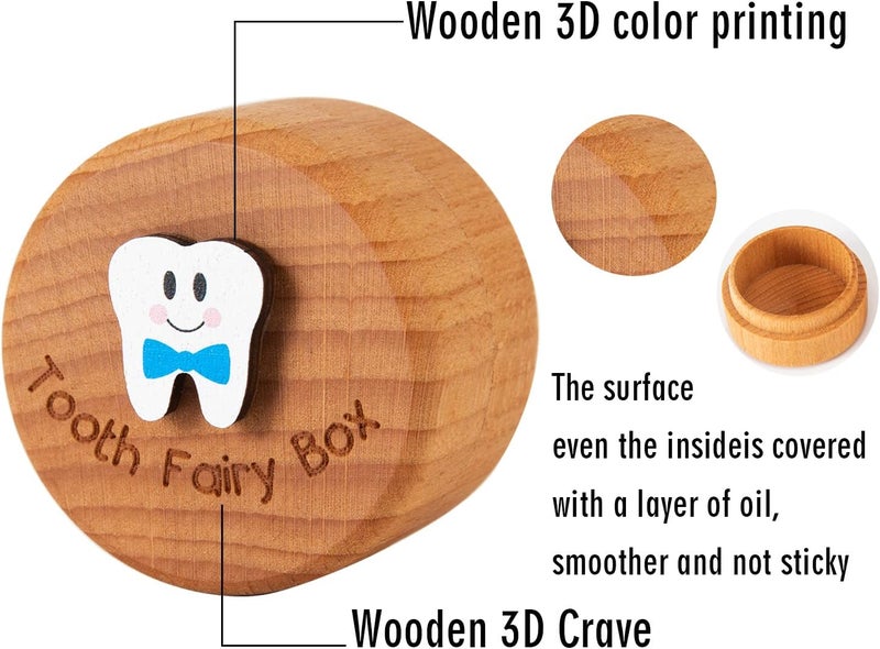 Malihome Tooth Fairy Box for Girls and Boys Wooden Cute Tooth Box with 3D Tooth, Lost Teeth Storage for Kids, Dropped Tooth Keepsake Box Gift (Blue) - Image 3